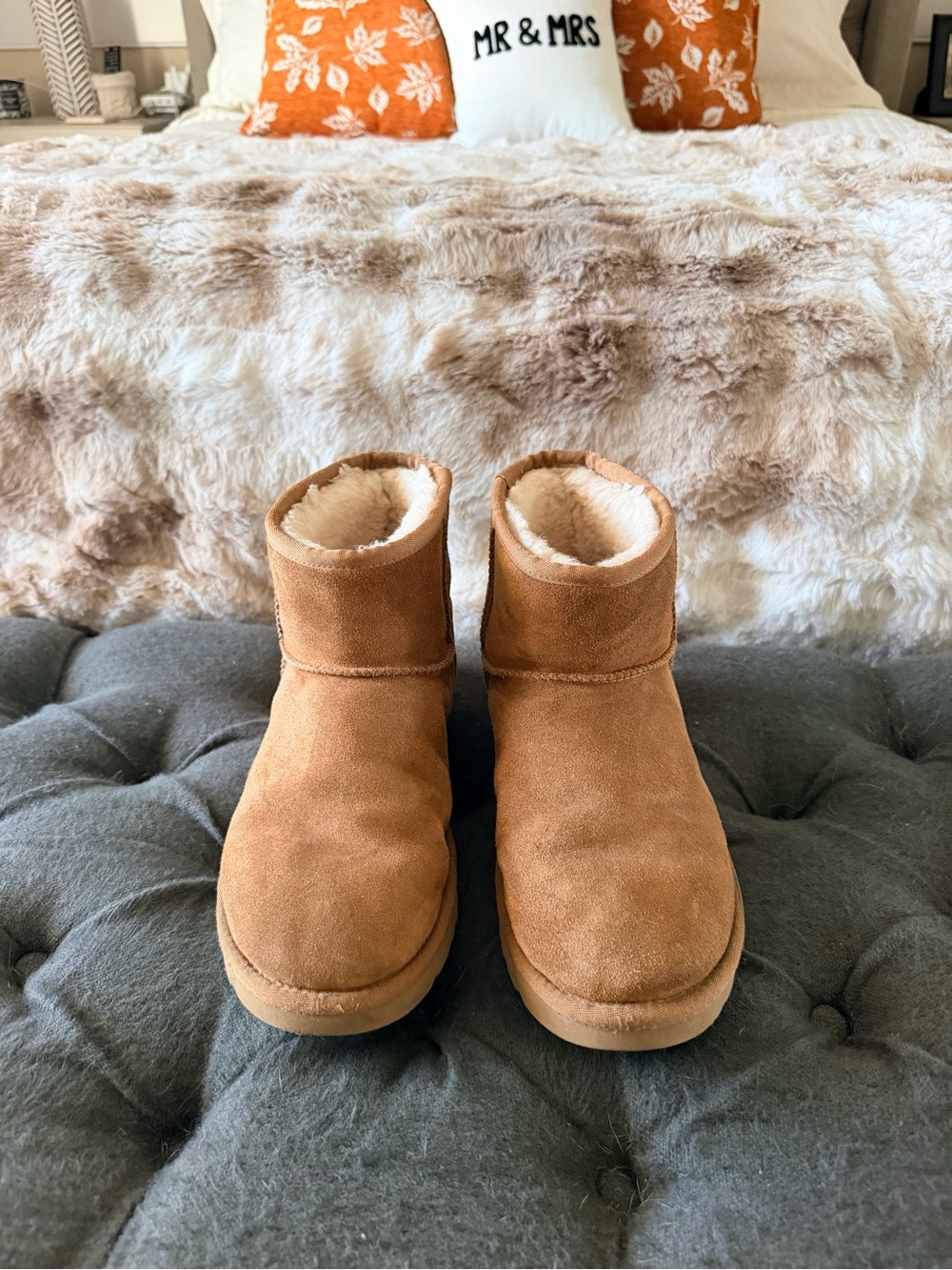 UGG Chestnut Suede Shearling-Lined Short Boots